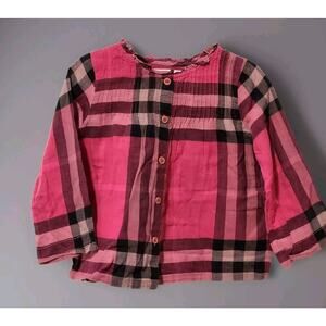 Burberry Infant Girls Plaid Checkered Pink Blouse Top Size 18months All Seasons‎